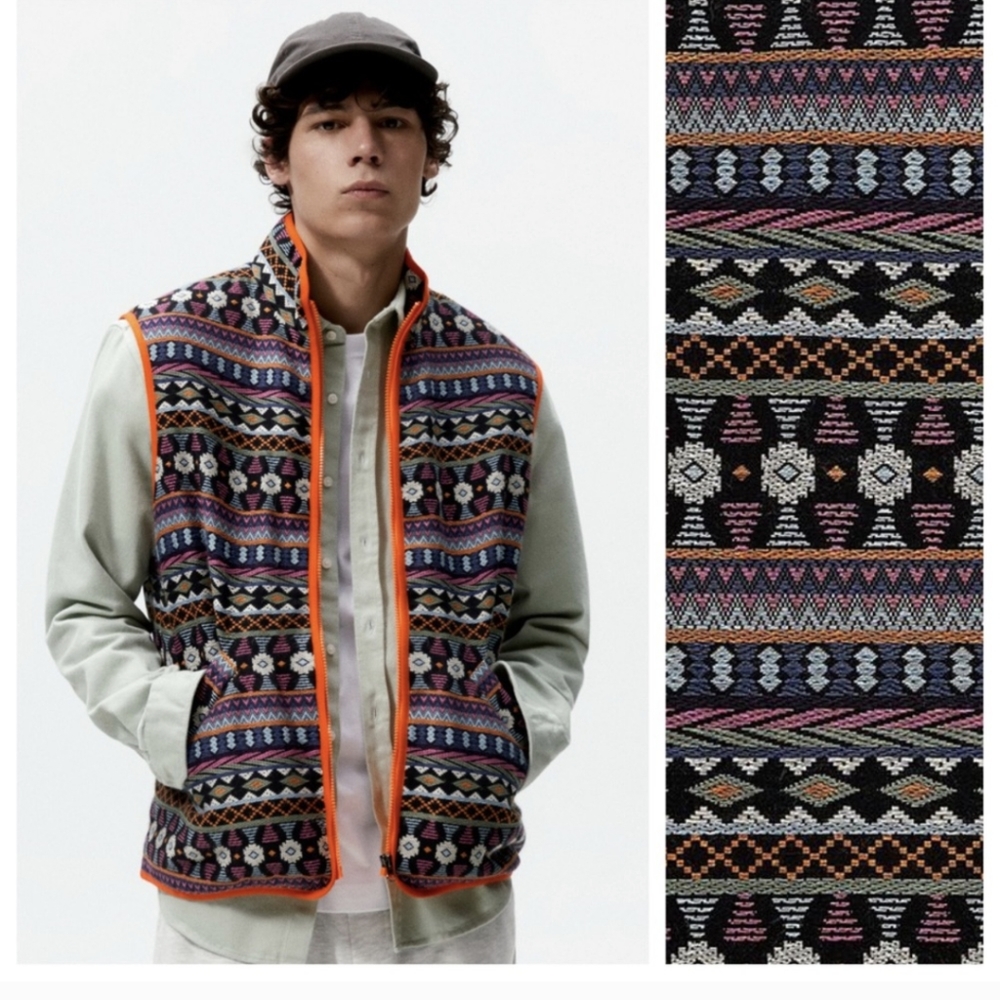 NWT Zara men tribal puffy vest orange